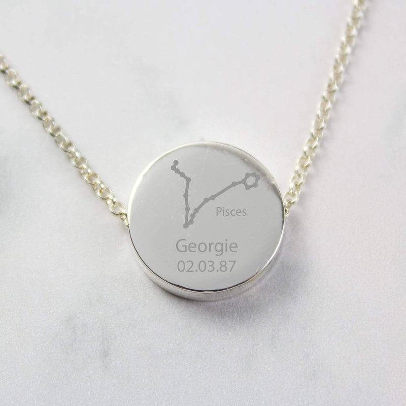 Personalised Memento Jewellery Personalised Pisces Zodiac Star Sign Silver Tone Necklace (February 19th - March 20th)