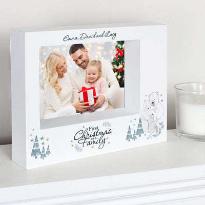 Personalised Memento Photo Frames, Albums and Guestbooks Personalised Polar Bear '1st Christmas As A Family' 7x5 Box Photo Frame