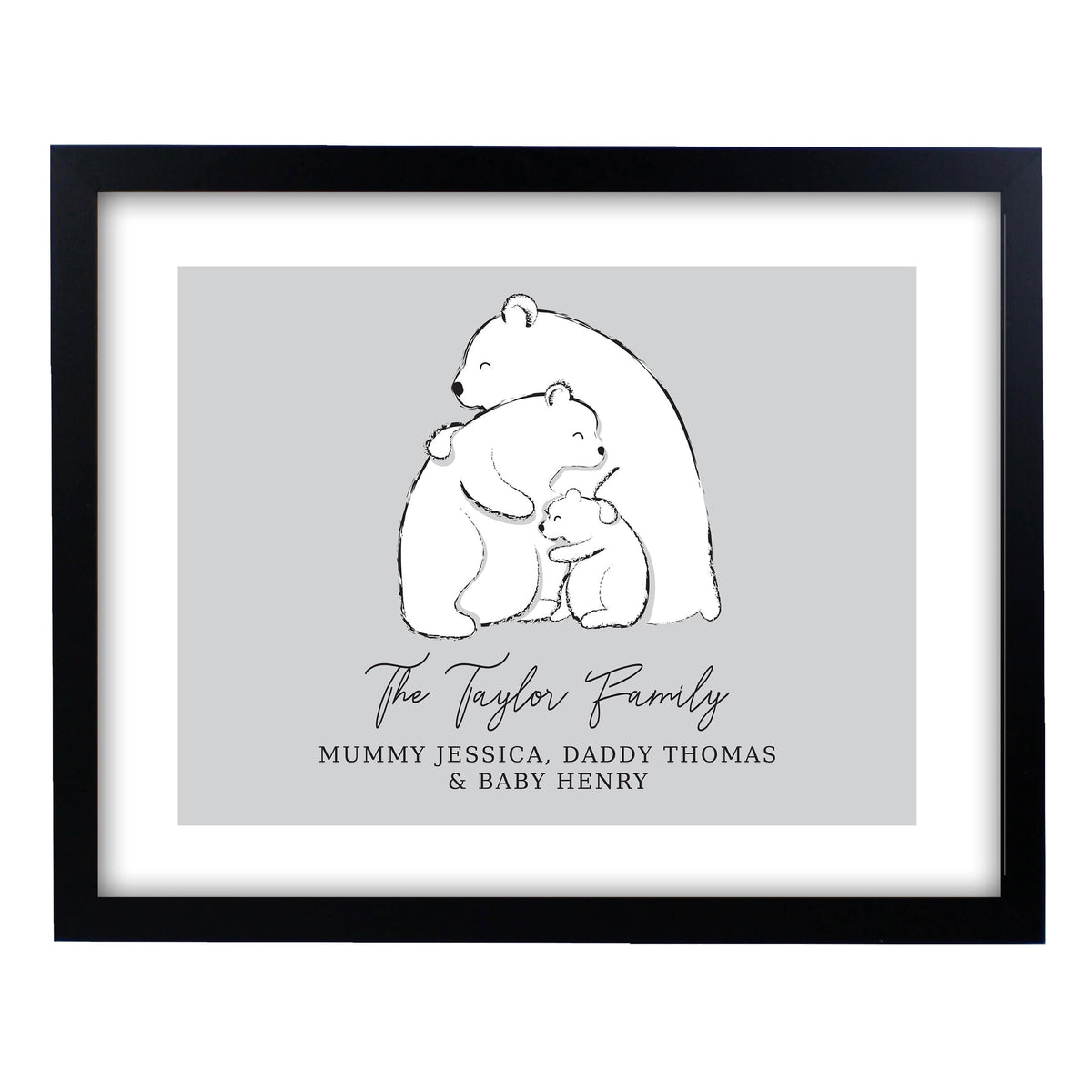 Personalised Memento Framed Prints & Canvases Personalised Polar Bear Family Black Framed Print