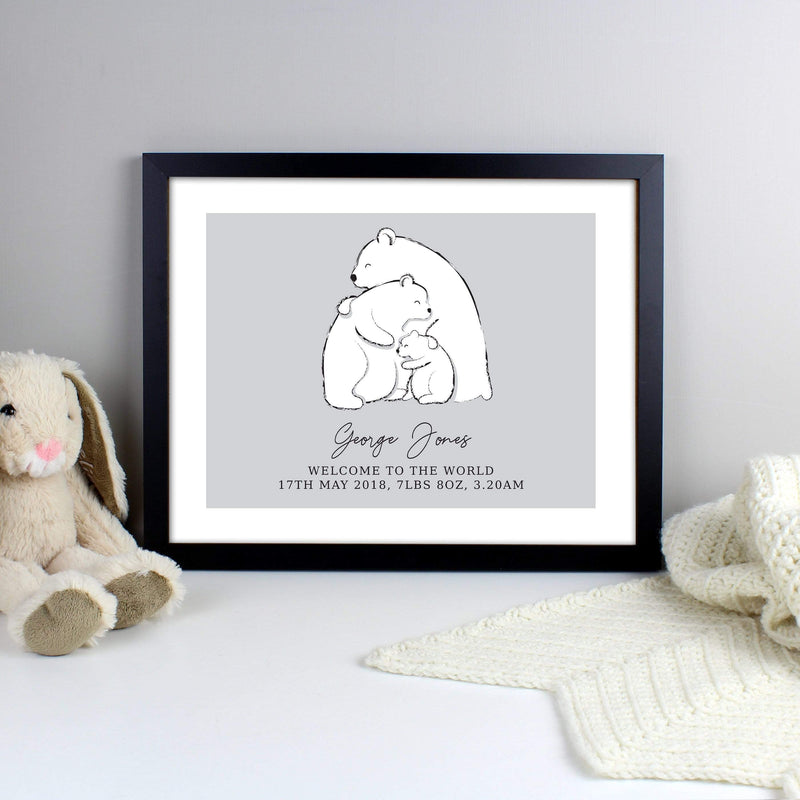 Personalised Memento Framed Prints & Canvases Personalised Polar Bear Family Black Framed Print