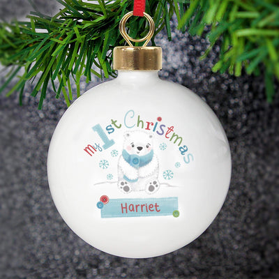 Personalised Memento Personalised Polar Bear My 1st Chistmas Bauble