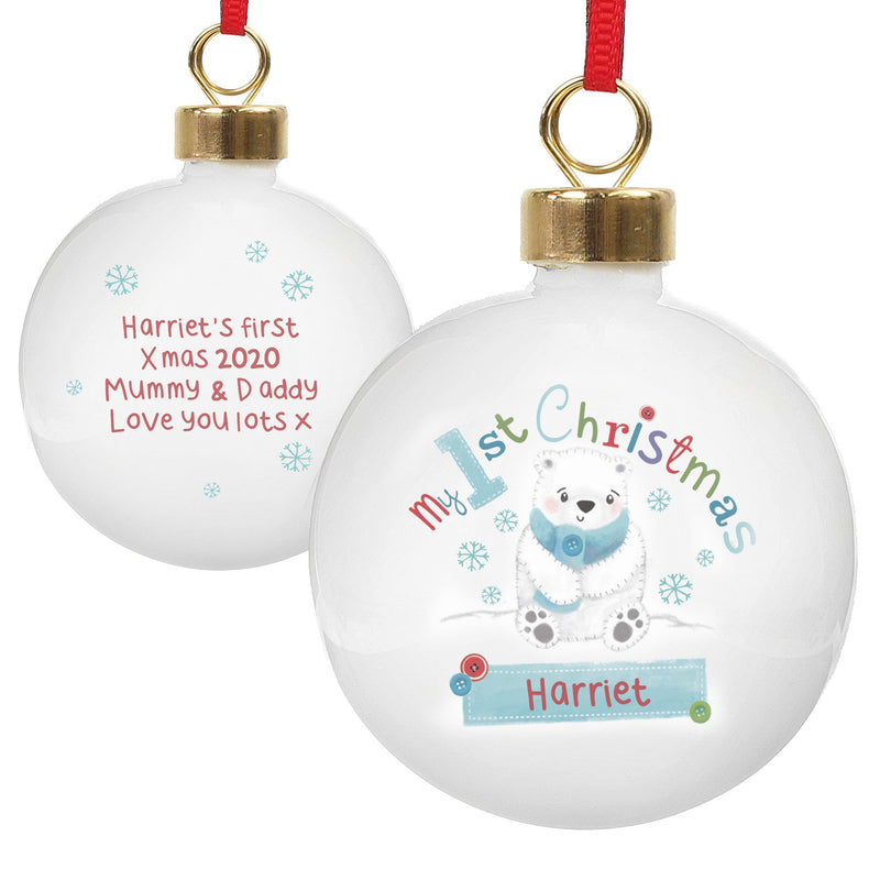 Personalised Memento Personalised Polar Bear My 1st Chistmas Bauble