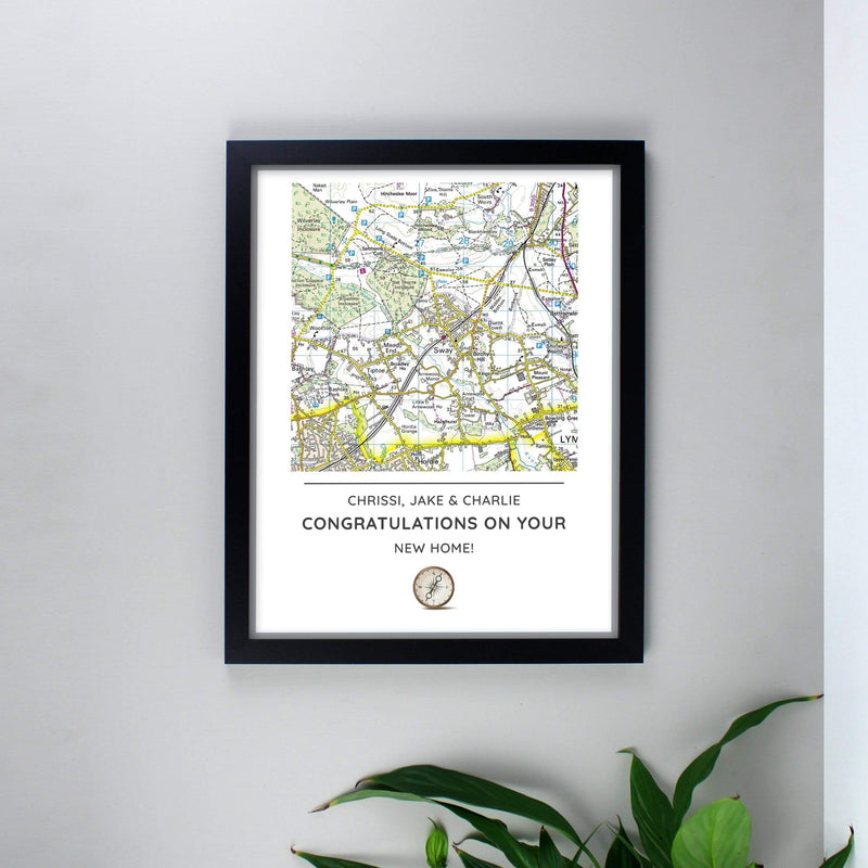 Personalised Memento Framed Prints & Canvases Personalised Present Day Map Compass Black Framed Print