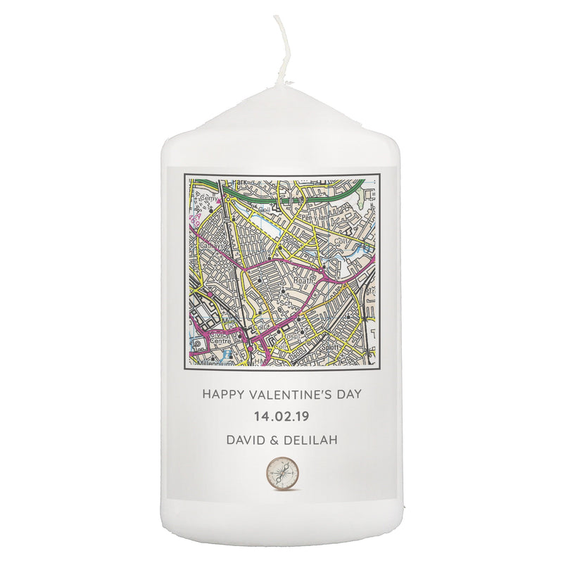 Personalised Memento Candles & Reed Diffusers Personalised Present Day Map Compass Pillar Candle
