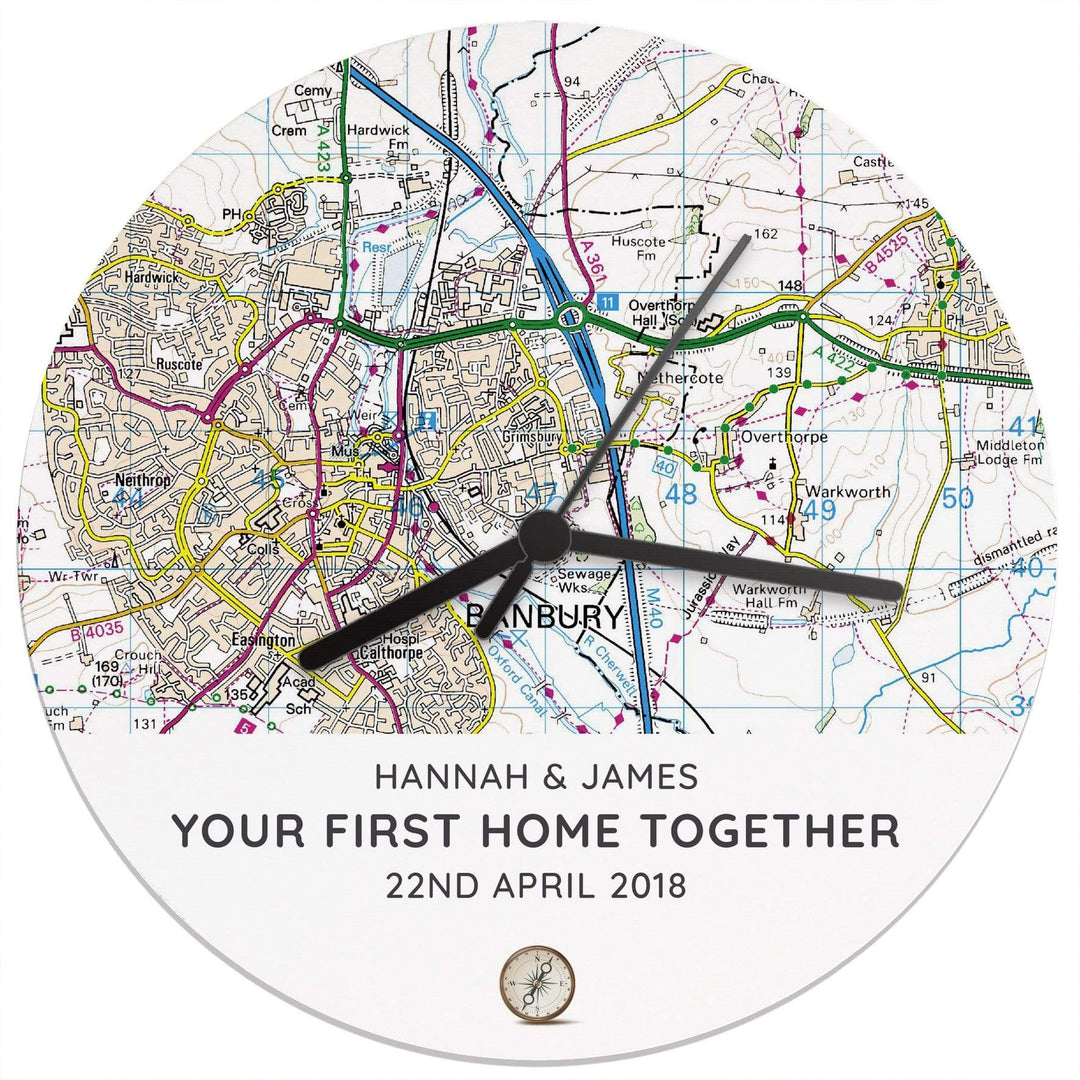 Personalised Memento Clocks &amp; Watches Personalised Present Day Map Compass Wooden Clock
