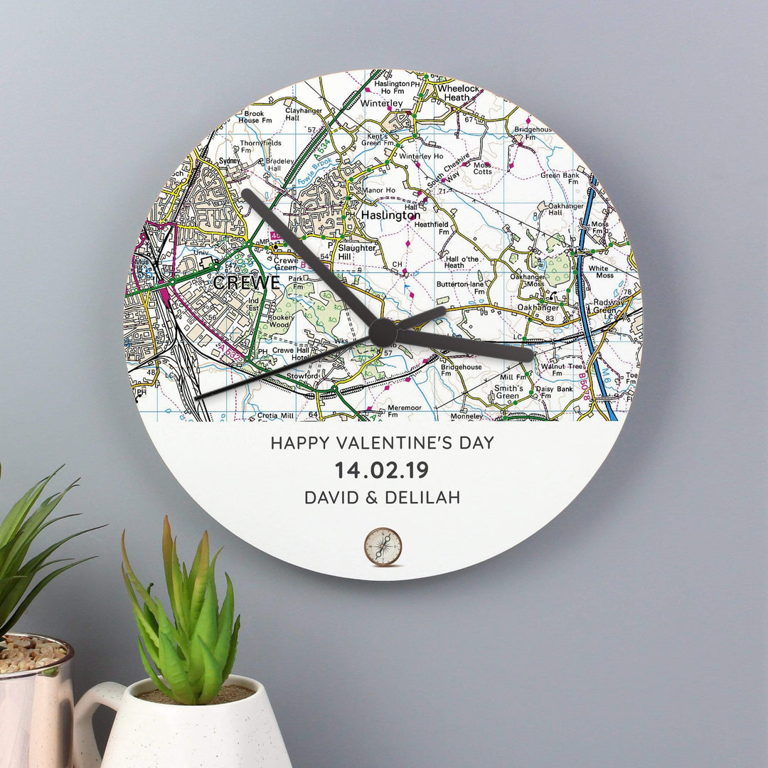 Personalised Memento Clocks &amp; Watches Personalised Present Day Map Compass Wooden Clock