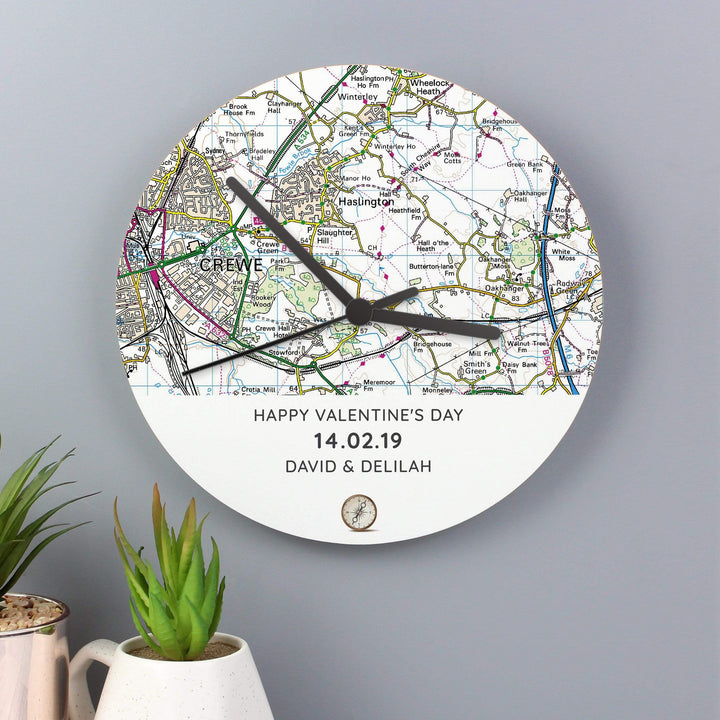 Personalised Memento Clocks &amp; Watches Personalised Present Day Map Compass Wooden Clock