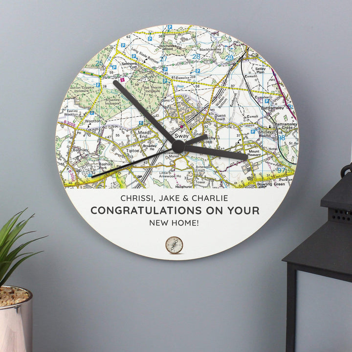 Personalised Memento Clocks &amp; Watches Personalised Present Day Map Compass Wooden Clock