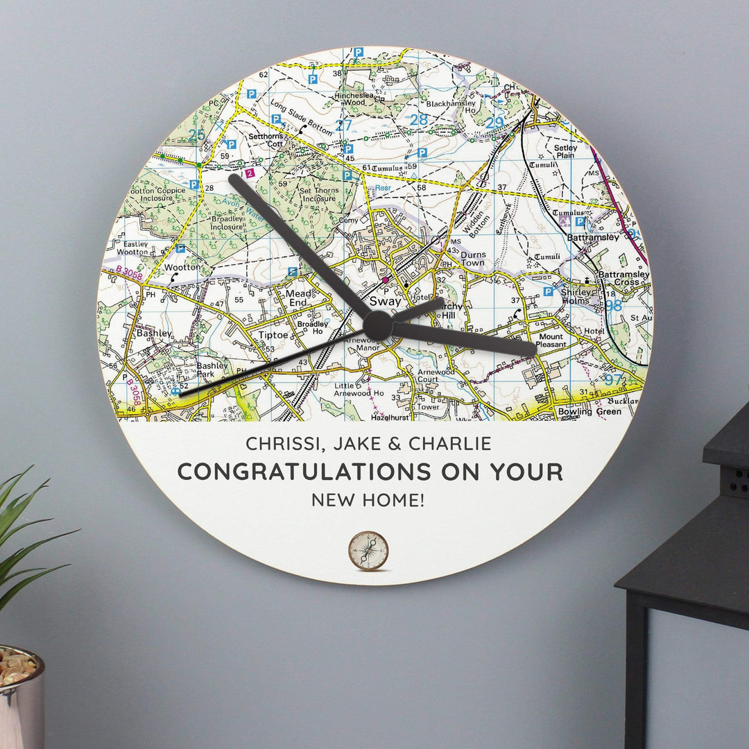 Personalised Memento Clocks &amp; Watches Personalised Present Day Map Compass Wooden Clock