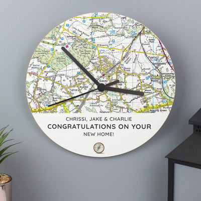 Personalised Memento Clocks & Watches Personalised Present Day Map Compass Wooden Clock