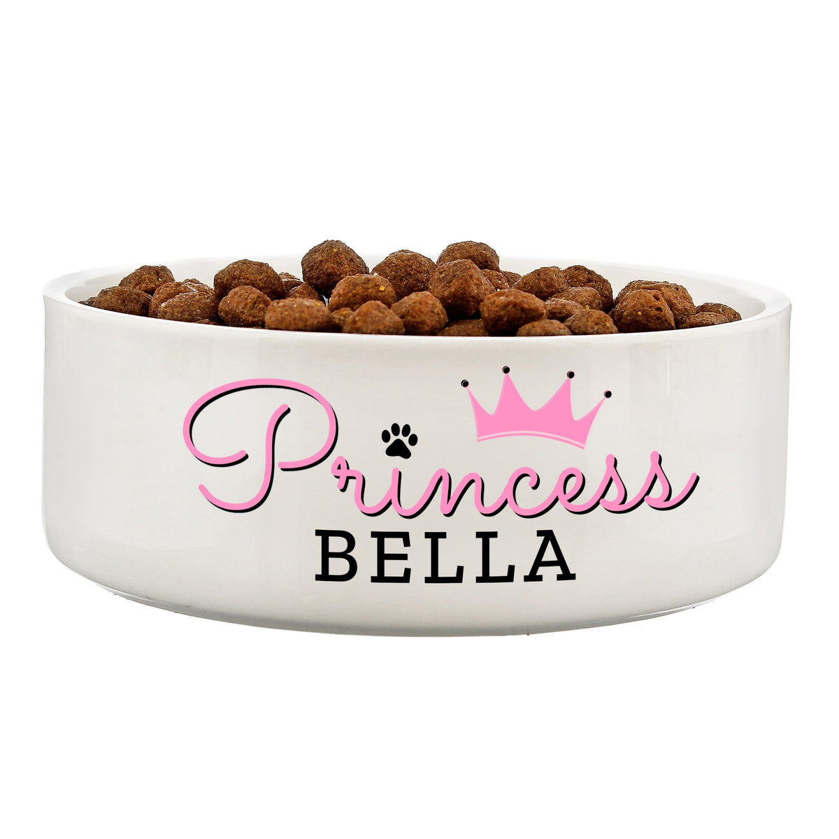 Personalised Memento Pet Gifts Personalised Princess 14cm Medium Ceramic White Pet Bowl