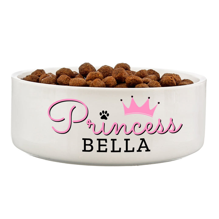 Personalised Memento Pet Gifts Personalised Princess 14cm Medium Ceramic White Pet Bowl