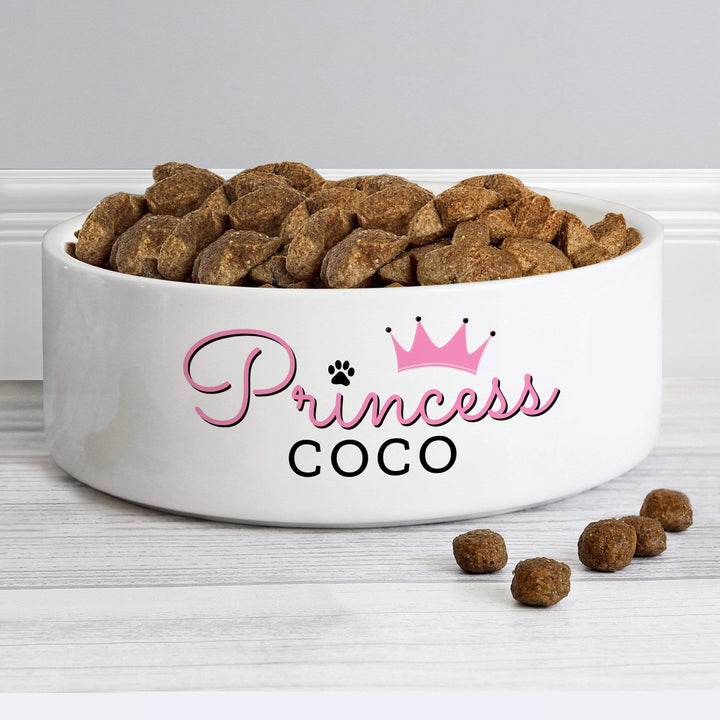 Personalised Memento Pet Gifts Personalised Princess 14cm Medium Ceramic White Pet Bowl
