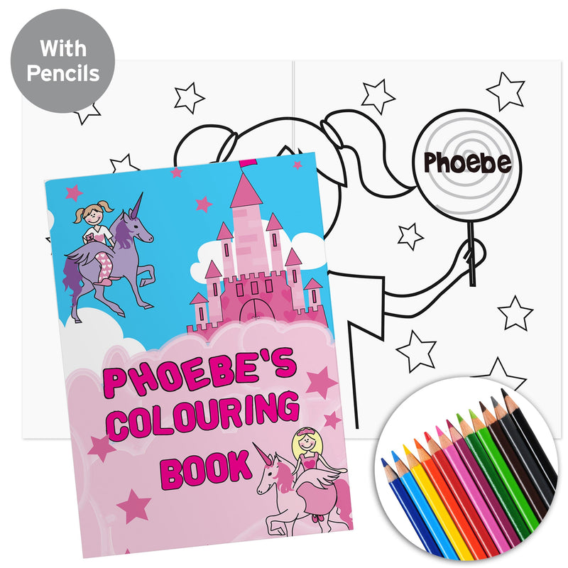 Personalised Memento Books Personalised Princess & Unicorn Colouring Book with Pencil Crayons
