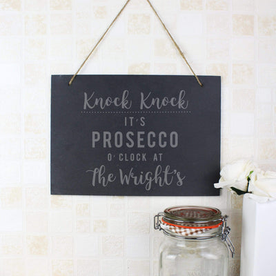 Personalised Memento Hanging Decorations & Signs Personalised Prosecco O'Clock Large Hanging Slate Sign