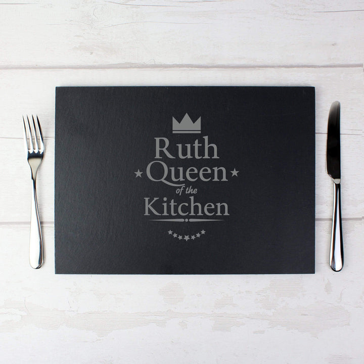 Personalised Memento Kitchen, Baking &amp; Dining Gifts Personalised Queen of the Kitchen Slate Placemat