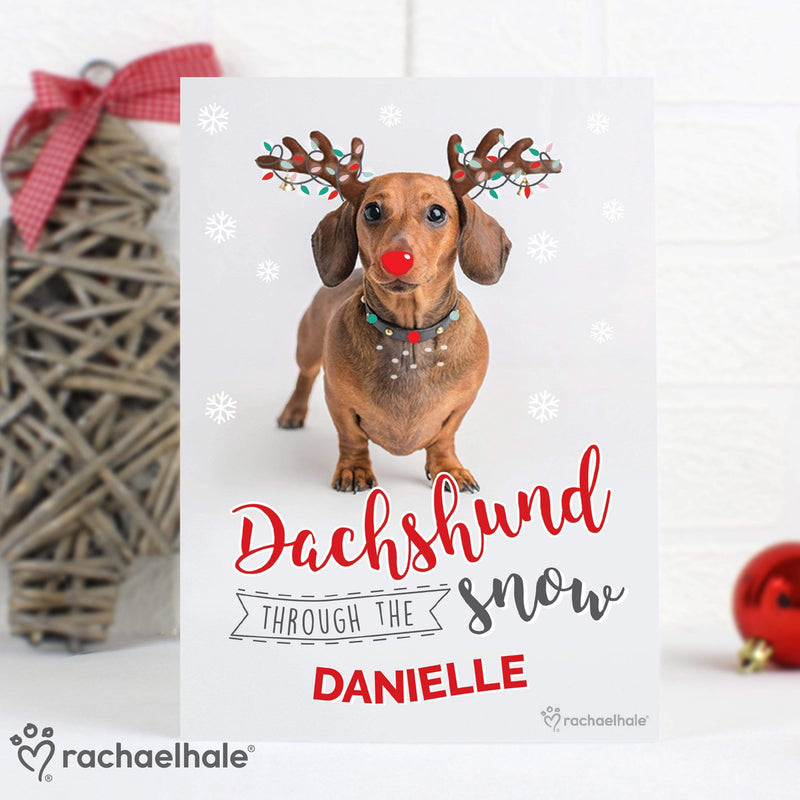 Personalised Memento Greetings Cards Personalised Rachael Hale Christmas Dachshund Through the Snow Card