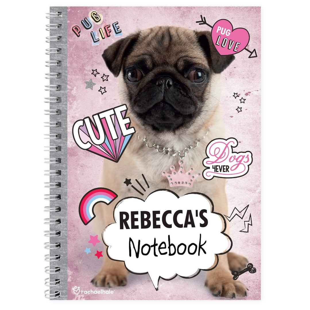 Personalised Memento Stationery &amp; Pens Personalised Rachael Hale Doodle Pug A5 Notebook