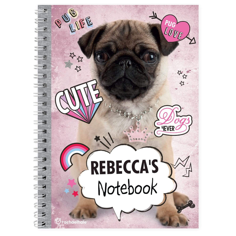 Personalised Memento Stationery & Pens Personalised Rachael Hale Doodle Pug A5 Notebook