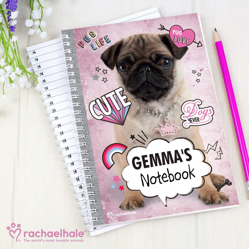 Personalised Memento Stationery & Pens Personalised Rachael Hale Doodle Pug A5 Notebook