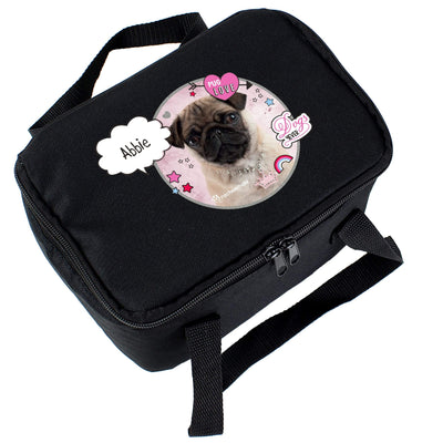 Personalised Memento Mealtime Essentials Personalised Rachael Hale Doodle Pug Black Lunch Bag