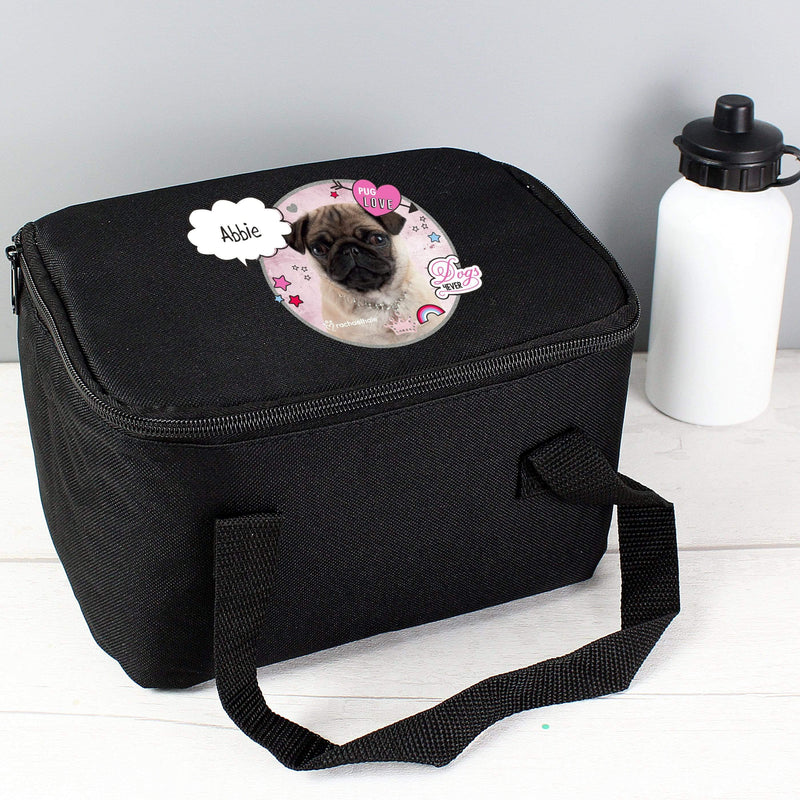 Personalised Memento Mealtime Essentials Personalised Rachael Hale Doodle Pug Black Lunch Bag