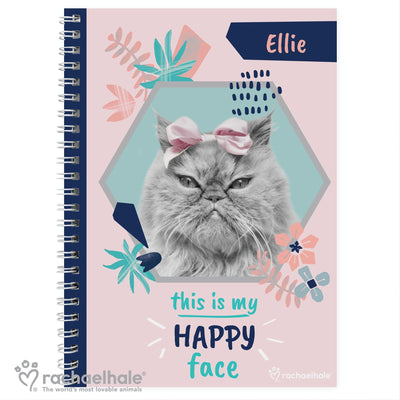 Personalised Memento Stationery & Pens Personalised Rachael Hale 'Happy Face' Cat A5 Notebook