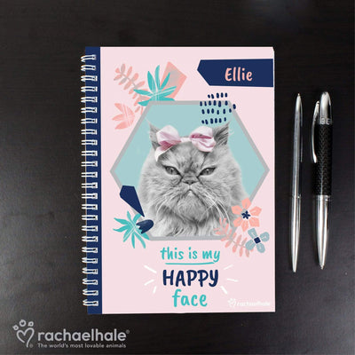 Personalised Memento Stationery & Pens Personalised Rachael Hale 'Happy Face' Cat A5 Notebook