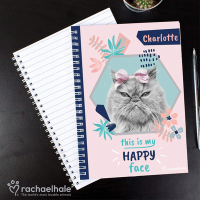 Personalised Memento Stationery & Pens Personalised Rachael Hale 'Happy Face' Cat A5 Notebook