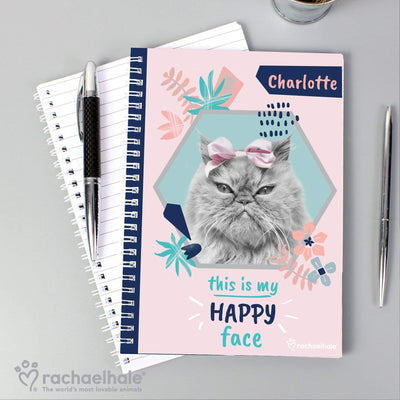 Personalised Memento Stationery & Pens Personalised Rachael Hale 'Happy Face' Cat A5 Notebook
