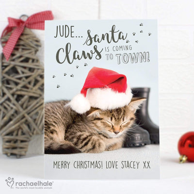 Personalised Memento Greetings Cards Personalised Rachael Hale Santa Claws Christmas Cat Card