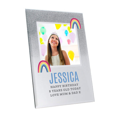 Personalised Memento Photo Frames, Albums and Guestbooks Personalised Rainbow 4x4 Glitter Glass Photo Frame
