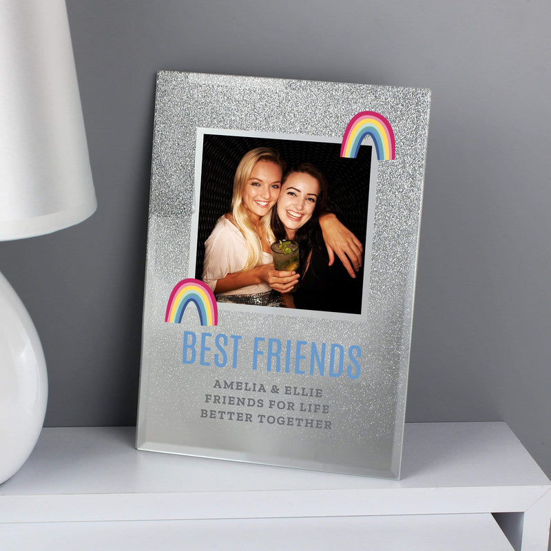 Personalised Memento Photo Frames, Albums and Guestbooks Personalised Rainbow 4x4 Glitter Glass Photo Frame