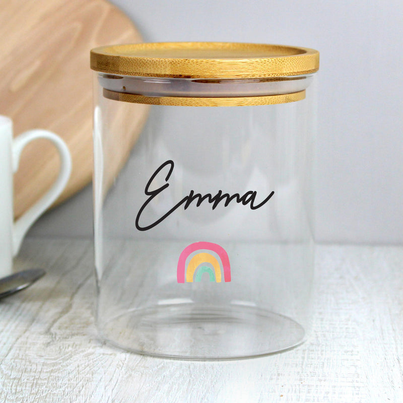 Personalised Memento Personalised Rainbow Glass Jar with Bamboo Lid