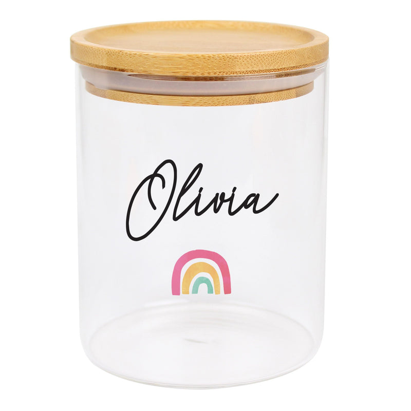 Personalised Memento Personalised Rainbow Glass Jar with Bamboo Lid