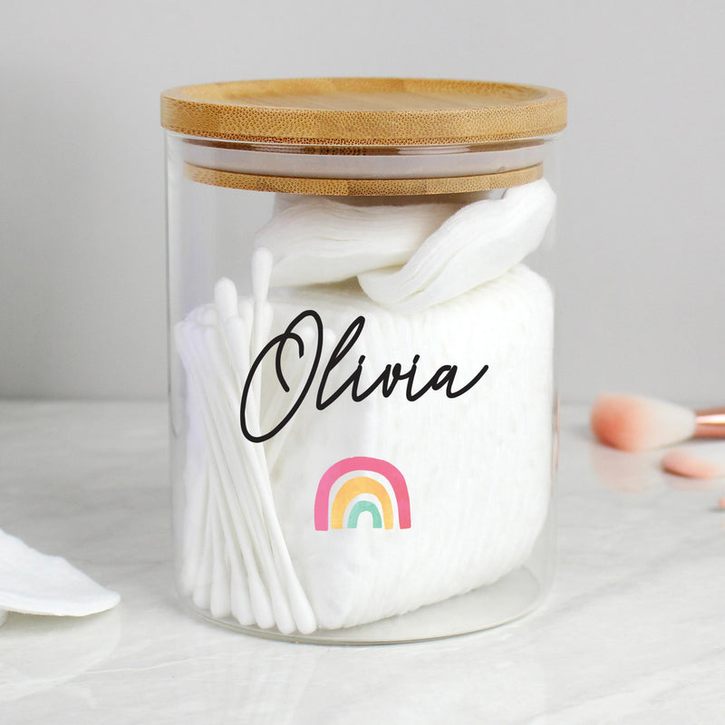 Personalised Memento Personalised Rainbow Glass Jar with Bamboo Lid