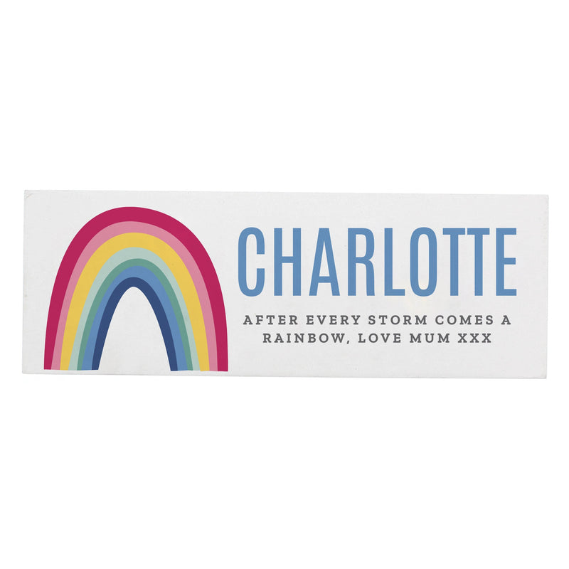 Personalised Memento Wooden Personalised Rainbow Wooden Block Sign