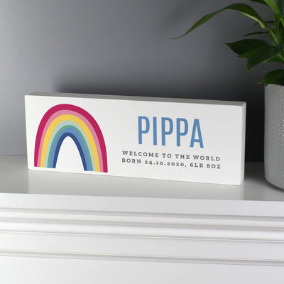 Personalised Memento Wooden Personalised Rainbow Wooden Block Sign