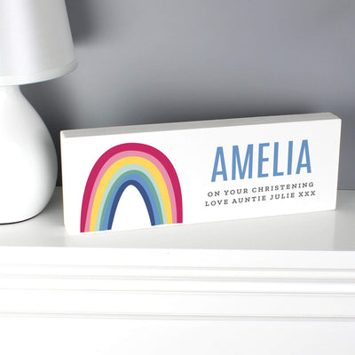 Personalised Memento Wooden Personalised Rainbow Wooden Block Sign