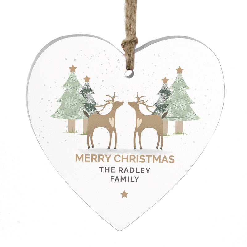 Personalised Memento Hanging Decorations & Signs Personalised Reindeer Couple Wooden Heart Decoration