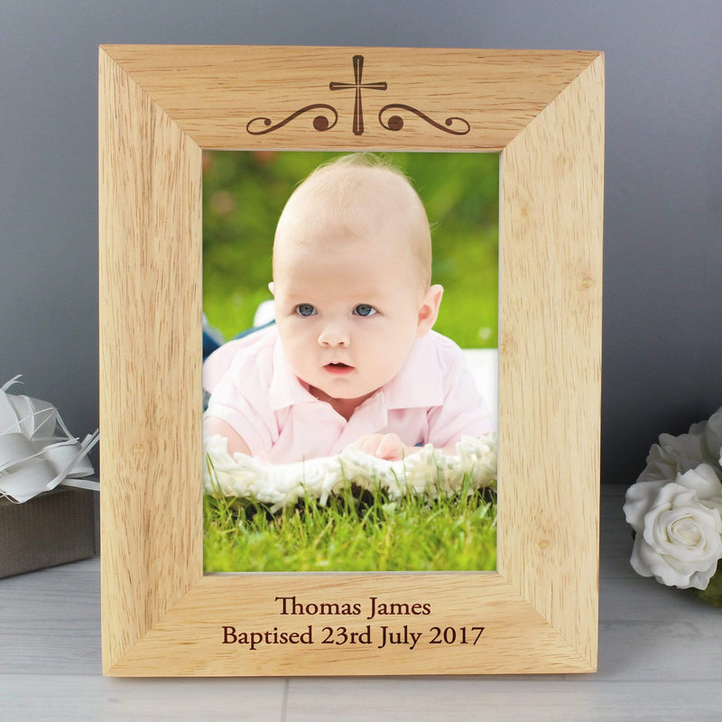 Personalised Memento Wooden Personalised Religious Swirl 5x7 Wooden Photo Frame