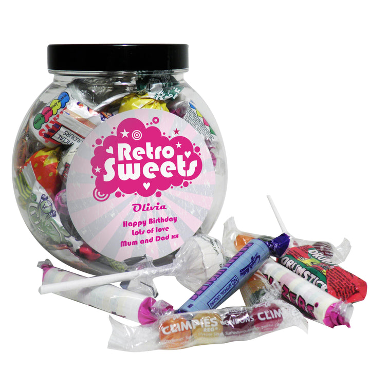 Personalised Memento Food &amp; Drink Personalised Retro Pink Sweet Jar