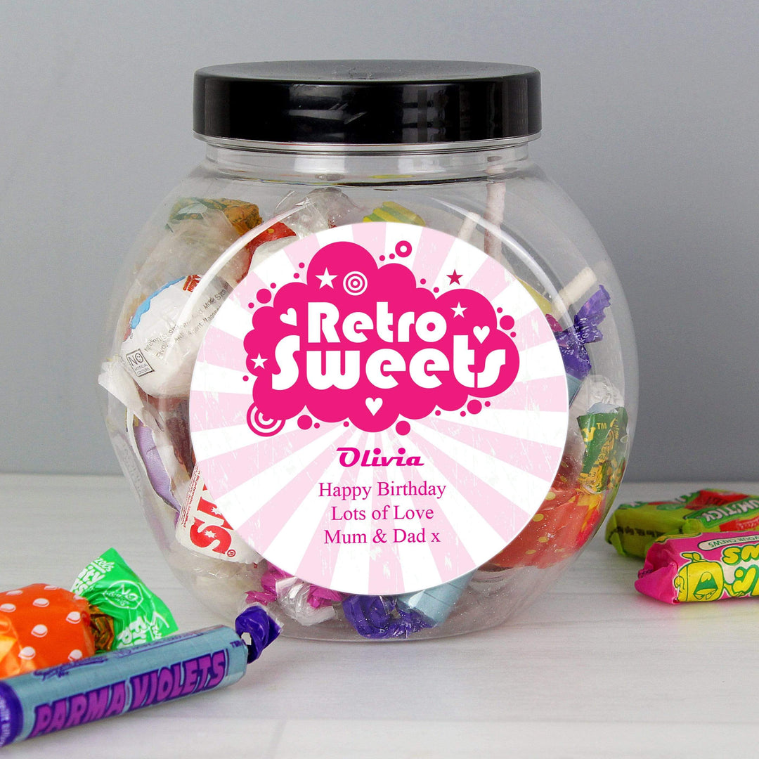 Personalised Memento Food &amp; Drink Personalised Retro Pink Sweet Jar