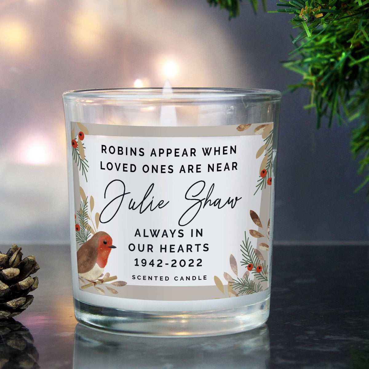 Personalised Memento Personalised Robins Memorial Candle Jar