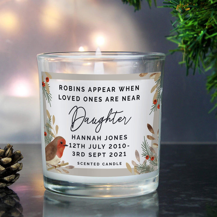 Personalised Memento Personalised Robins Memorial Candle Jar