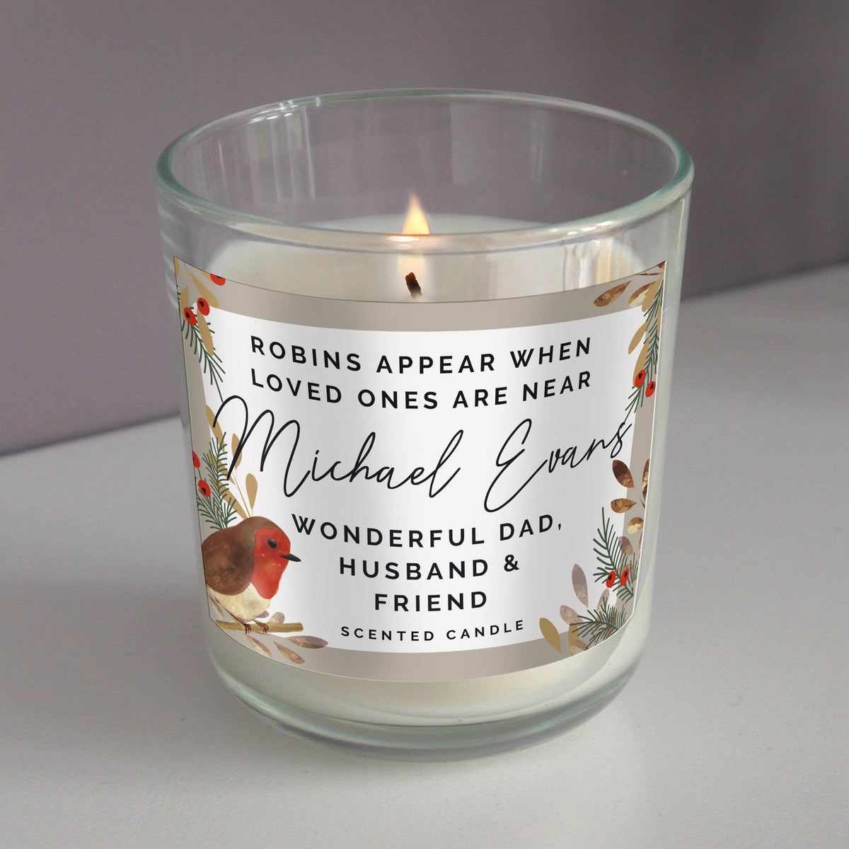 Personalised Memento Personalised Robins Memorial Candle Jar