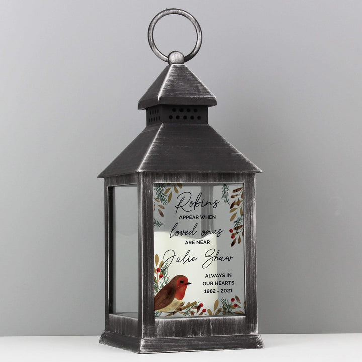Personalised Memento Personalised Robins Motif Black Lantern