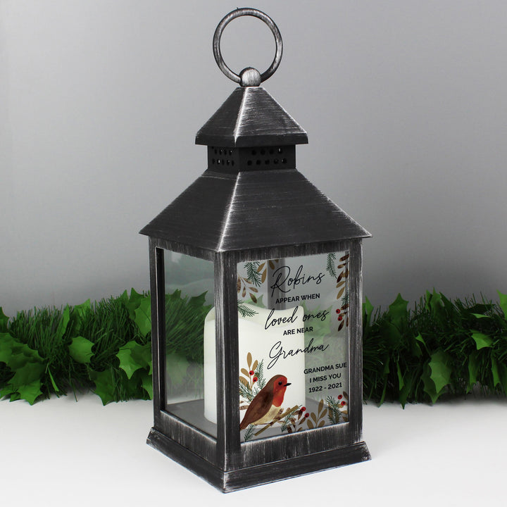 Personalised Memento Personalised Robins Motif Black Lantern