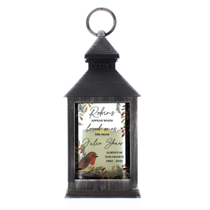 Personalised Memento Personalised Robins Motif Black Lantern