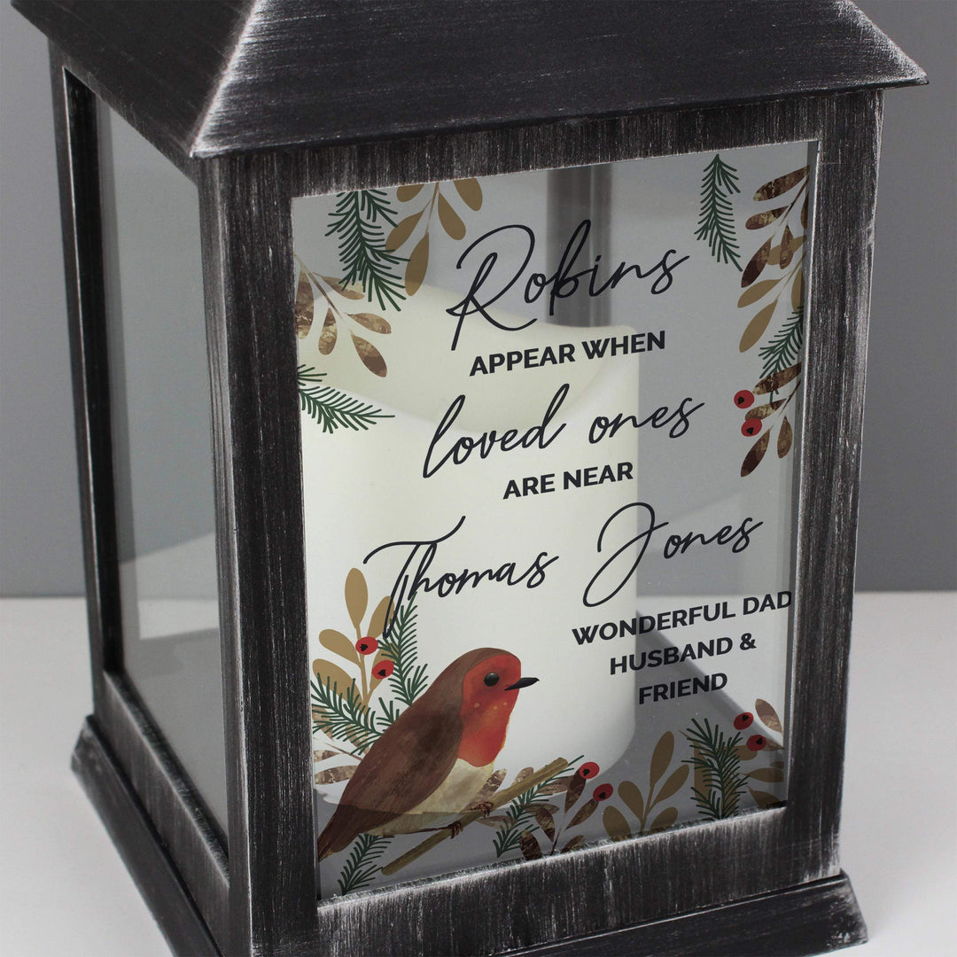 Personalised Memento Personalised Robins Motif Black Lantern